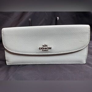 Coach Mint Pebbled Leather Monogram Continental Wallet w/ Silver Toned Hardware